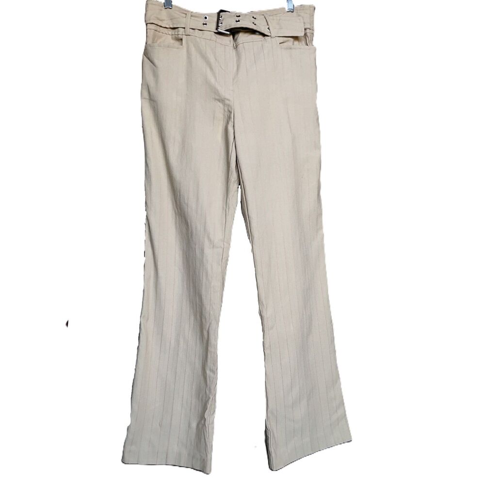 Fashion Bug Women's Size 10 Tan Pinstripe Stretch Y2K Dress Pants - Vintage